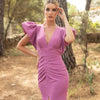 NavinnaFitted midi dress gathers at the waist  with butterfly sleeves and a plunging neckline.
Made in Spain.
95% Polyester 5% Elastane
Check size chart for measurementsDressEs It for UsNavinna